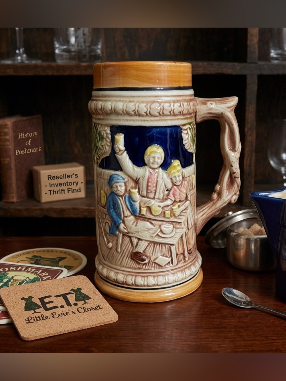 Vintage 1960s German-style ceramic beer stein mug, made in Japan
